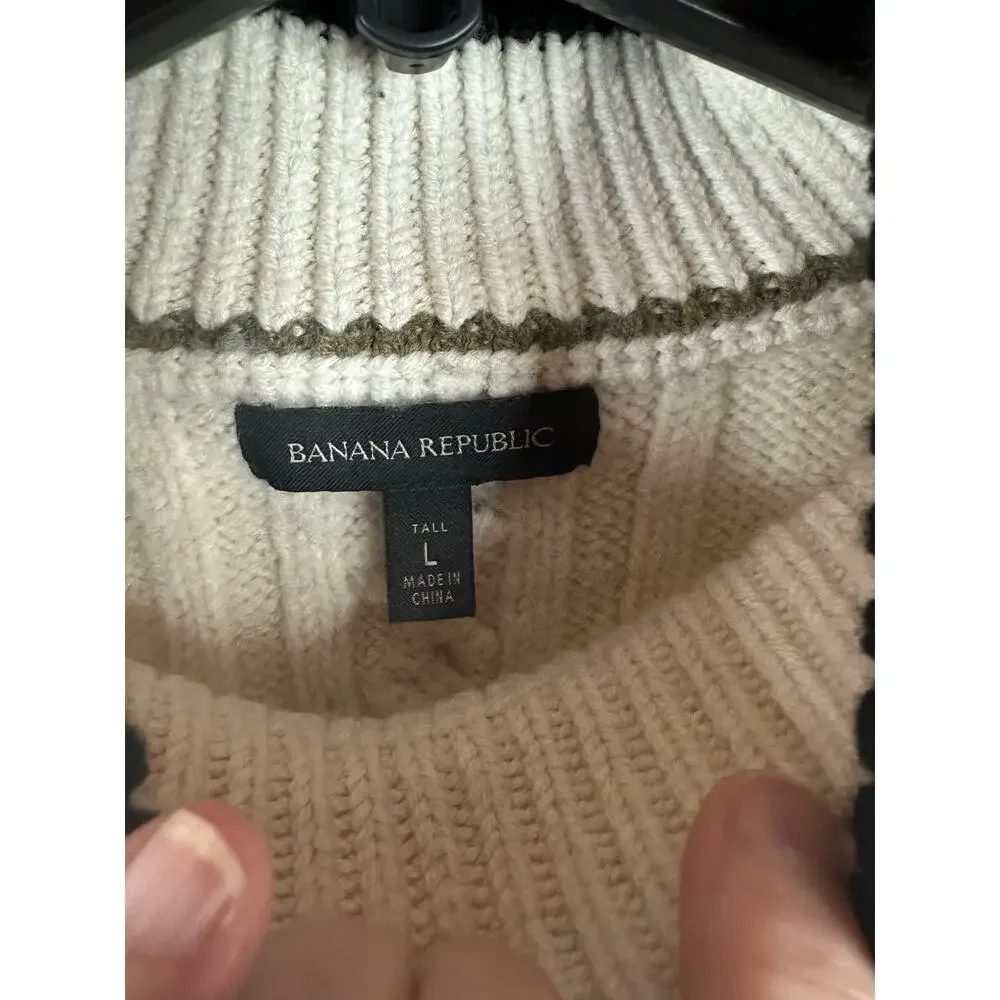 Banana Republic Men's Wool sweater black and cream size Large TALL